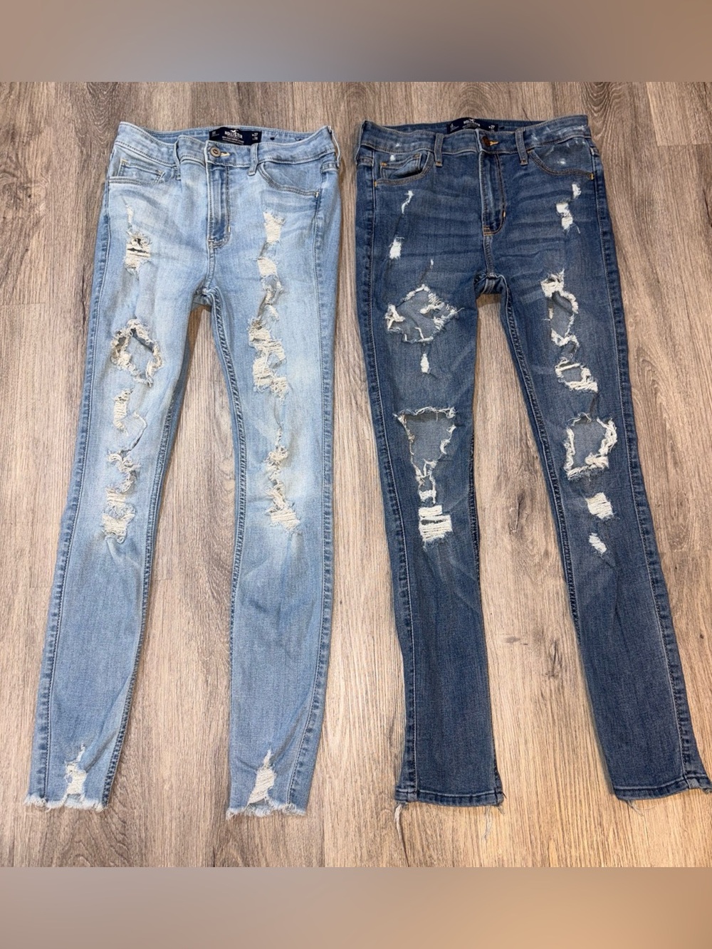 Hollister Distressed Skinny Jeans in Light Blue & Dark Blue